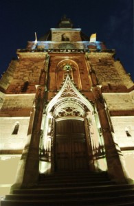 Die beleuchtete Basilika in der Wallfahrtswoche in St. Wendel, erstellt am: 28.10.00, foto: ATB